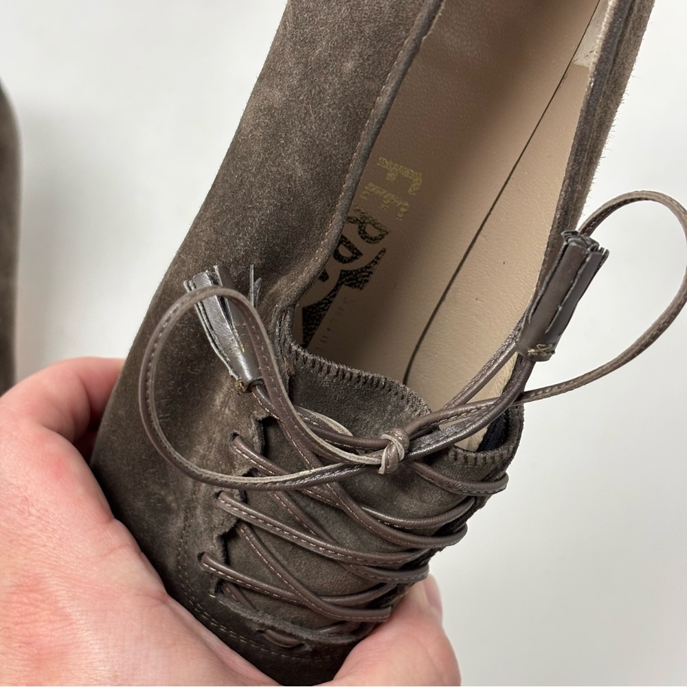 Salvatore Ferragamo Brown Suede Ramato Lace Up Kitten Heels Size 8AA - Picture 15 of 15